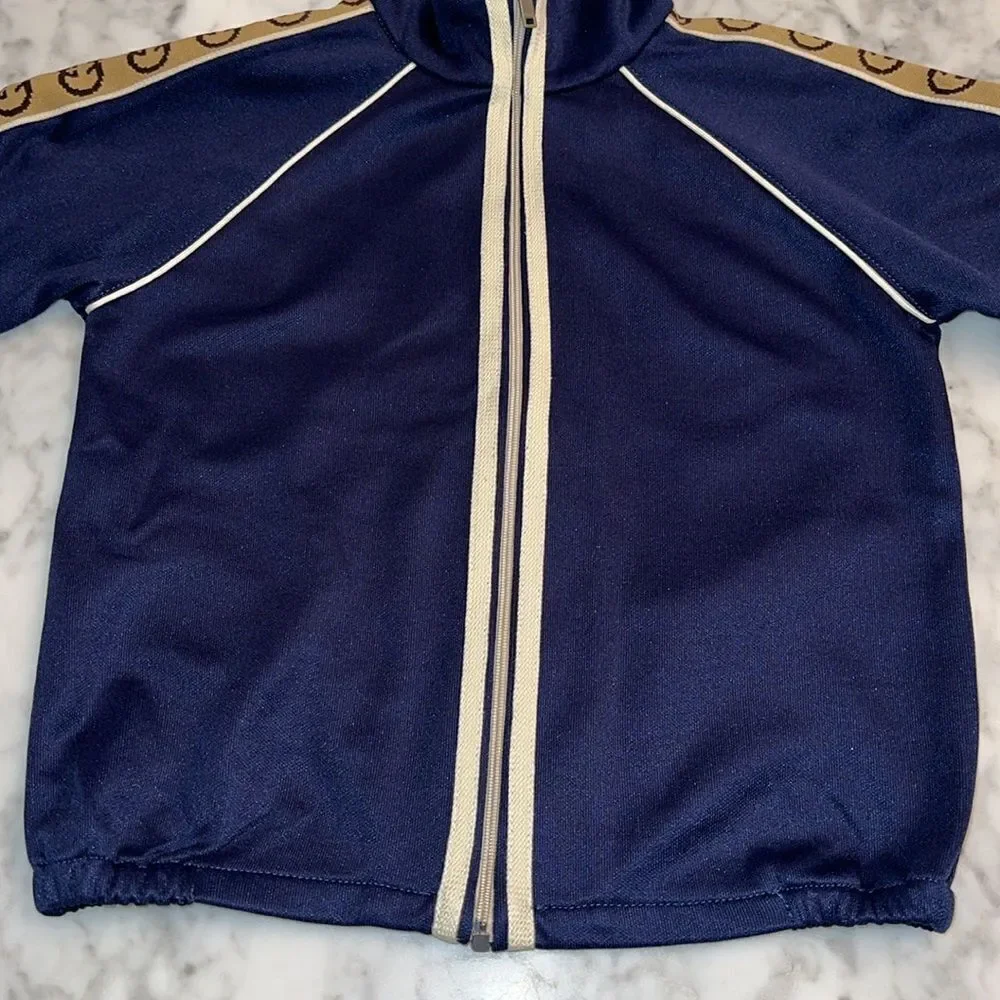 GUCCI BOYS JERSEY “GG” TRIM ZIP UP 24M